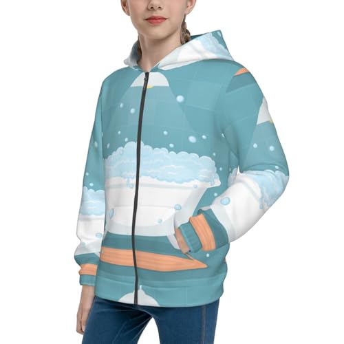 Bathtub with Soap Bubbles Kid Hoodies Boys Zip Up Sweatshirts Girls Pullover with Pocket