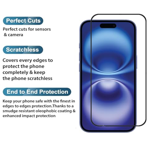 Image of DD SON Tempered Glass Screen Protector Compatible for iPhone 16 Smartphone (6.1 Inch) HD Glass with Edge to Edge Coverage and Easy Installation kit,Black