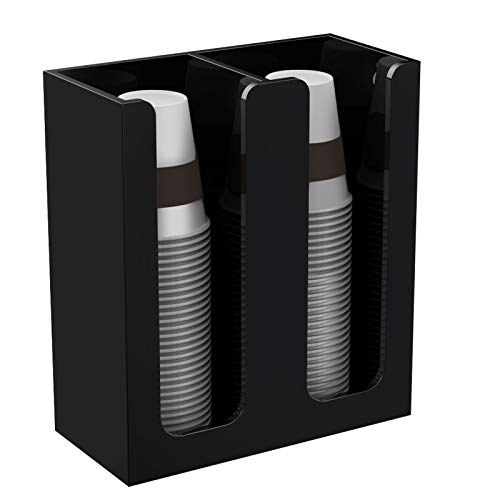 Richboom Acrylic Coffee Cup and Lid Storage Organizer Holder, 2 Compartments, Black