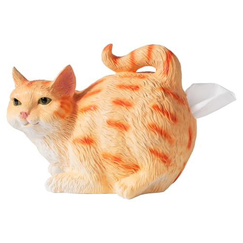 Cat Tissue Holder - Orange Tabby Cat Square Tissue Box Cover- Cute Bathroom Accessories - Resin Tissue Dispenser
