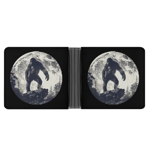 Bigfoot Moon Sasquatch Funny Billfold Wallet Credit Card Holder Slim Passcase Pouch Purse for Men Women