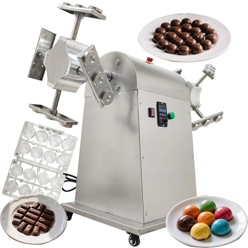 HQHAOTWU Chocolate Making Machine with Shaker 220V Automatic Chocolate Hollow Shape Rotary Swing Machine Speed 0-800 RPM with Stainless Steel Body & 8 Dies Capacity for Cake Shops, Bakeries, Cafes