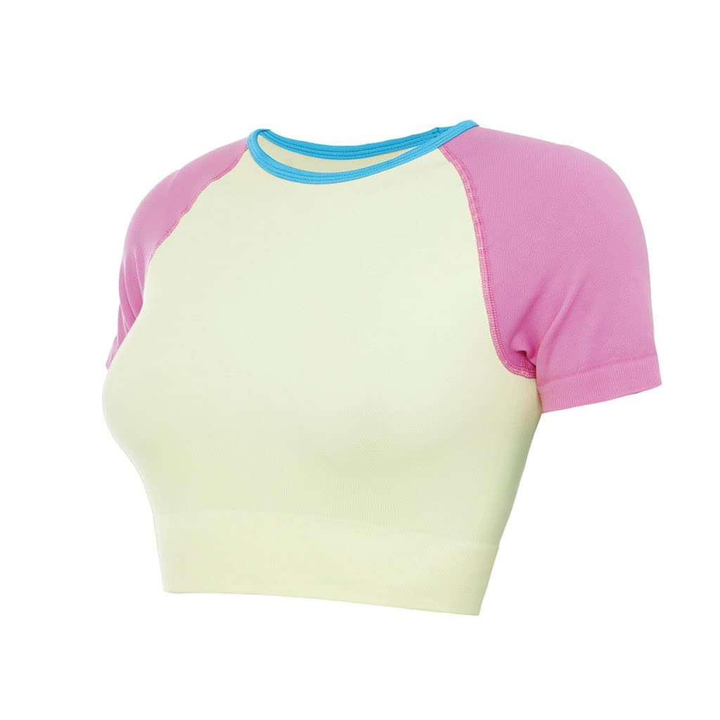 HSQMA Camisetas Deportivas para Mujer, Camisetas De Manga Corta, Blusa De Manga Corta con Cuello Redondo, Camisetas Cortas, Camisetas De Gimnasia Atléticas Transpirable (Color : Yellow, Size : L/)