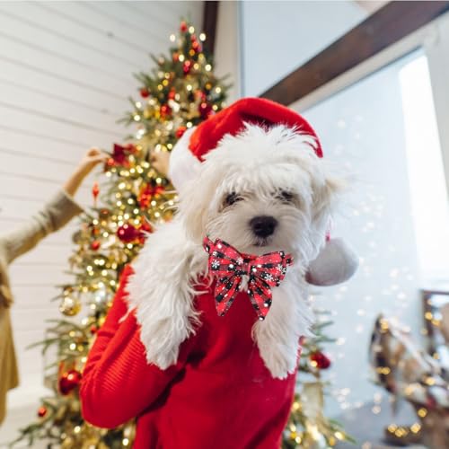 Hundehalsband Weihnachten, 1 Stück Weihnachtshalsband Hund, Fliege Hund Weihnachten,Niedliches Karomuster, Hunde Weihnachtskostüm, Haustier Halsband für Klein Mittlere Groß Hunde Katzen Welpen(M)