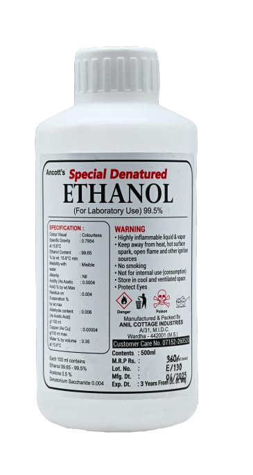 Ancott Special Denatured Ethanol 99.65% | 500 ml | High Purity Industrial Grade | For Laboratory, Surface Cleaning & Technical Use