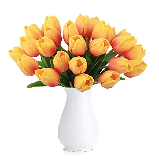 HAOSHICS Tulipanes artificiales falsos de Holanda, ramo de flores de látex para boda, hogar, hotel, fiesta, jardín, multicolor, 10 unidades (color atardecer)