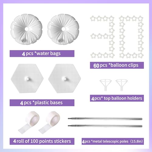 Image of Balloon Column Stand Kit Set Of 4, Balloon Tower for Floor with Base and Metal Telescopic Pillar（6.6ft Adjustable Height）for Graduation,Birthday, Wedding Party Decoration