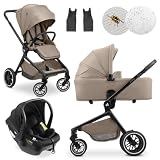 hauck trio pack pacific 3 Conducción cómoda para ti y tu bebé - Chasis de aluminio, ruedas de goma y suspensión para distintos terrenos; El manillar ajustable (97–105 cm) del coche bebé ofrece un manejo cómodo