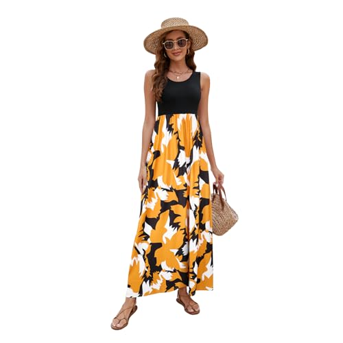 Image of Sherosa Women Boho Chevron Striped Floral Printed Summer Sleeveless Tank Long Maxi Party Dress