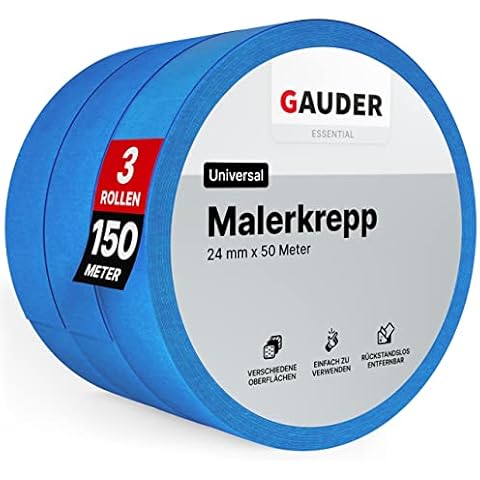 GAUDER Malerkrepp (24 mm x 50 m) | 3x Kreppband für Malerarbeiten und Renovierungen | Abklebeband zum Streichen, Lackieren, Renovieren Cover