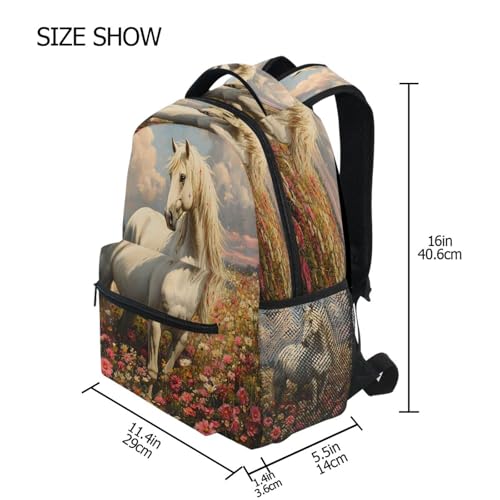 Horse Flower Landscape Backpack for School Boys Girls Adults Kids Bookbag Laptop Bag 15L4