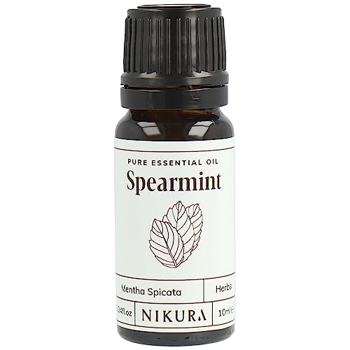 Nikura Spearmint Essential Oil - 10ml | 100% Pure Natural Oils | Perfect for Hair Care Spider Repellent Energy Boost Candle Making | Great for Self Care Skin | Vegan & UK Made