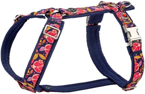 MiaMilo Soho Soft Padded Dog Harness – Ruby Garden, Swappable Charms, Metal Quick-Release Hardware – Size S