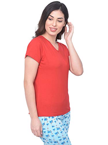 Image of Clovia Women's Cotton Rich Solid Short Sleeve T-Shirt - Red