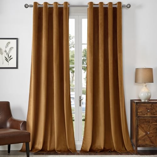 MIULEE Cortinas Salon Terciopelo Marrón con Ojales, 2 Piezas Cortinas Terciopelo Invierno 140x225 CM (AnxAl), Cortinas Termica Terciopelo para Dormitorio, Suave Cortina Habitacion Terciopelo