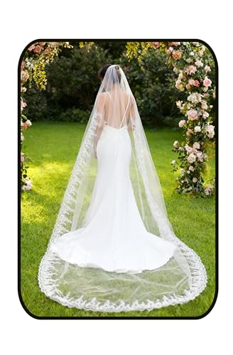 Ursumy Glitter Bride Wedding Veil Lace Cathedral Veil Sparking Soft