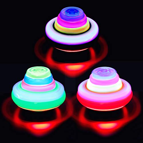 PROLOSO Spinning Top with Lights & Music Light Up Peg Tops LED Spin Toys Gyroscope Flashing Spinner Party Favors Pack of 12