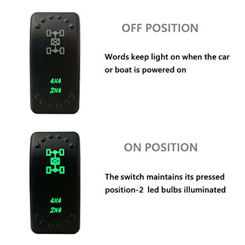 Image of Green Backlit Rocker Switch 5 Pin ON-Off Laser Etched Button Switch with Wires for Car Marine Boat UTV 20A /12V 10A /24V (4X4 2X4)