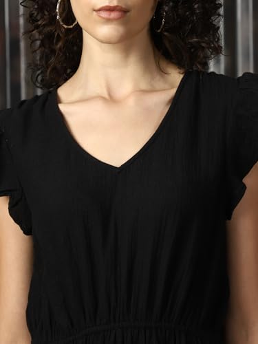 Image of High Star Women Cotton Solid Regular fit V-Neck Sleeveless Dresses