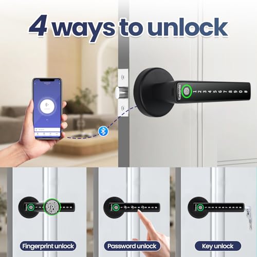 Fechadura de porta com impressão digital, fechadura de porta de entrada sem chave com alça, maçaneta