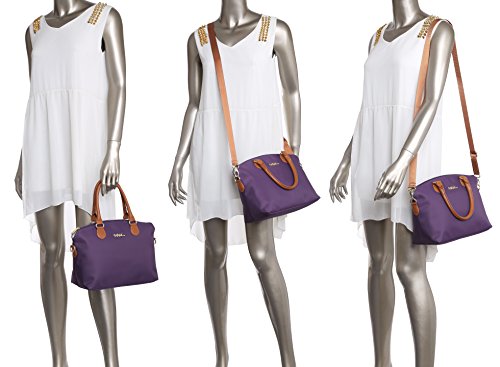 NNEE® Water Resistance Nylon Top Handle Satchel Handbag with Multiple Pocket Design - Purple 2