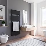 Schulte Bad-Heizkörper Turin, 154,3 x 50,5 cm, 543 Watt Leistung, Mittelanschluss und beidseitig von unten, Mattschwarz, Handtuchhalter-Funktion