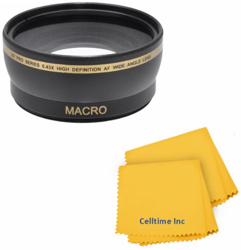 58MM 0.43X Wide Angle (w/ Macro Portion) High Definition Lens for CANON Rebel (T5i T4i T3i T3 T2 T2i T1i XT XTi XSi XS SL1), CANON EOS (1100D 700D 650D 600D 550D 500D 450D 400D 350D 300D 100D 60D 7D) + Celltime Elite Cleaning Cloth