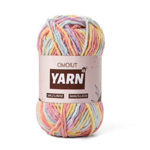 Image of Plush Chenille Chunky Crochet Yarn - Baby Yarn for Crocheting Soft - Velvet Yarns Knitting for Blankets Crafts - Fluffy Amigurumi Yarns 50g / 65.6yd (Macaron)