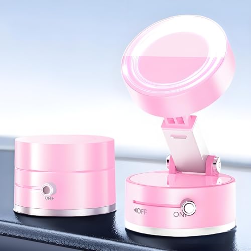 JingJinYY Vacuum Suction Magnetic Phone Holder 2025 Upgraded Foldable and Retractable Magnetic Mount A Movable Vacuum Suction Cup Car Phone Stand for Cars/Gyms/Mirrors/Smooth Surface (Pink)