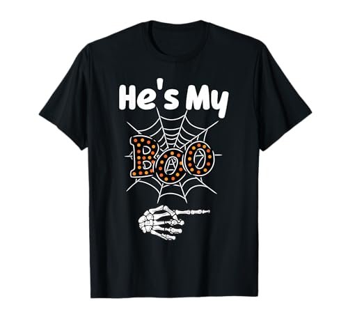 He's My Boo Spider Skull - Pijama de Halloween a juego para parejas Camiseta