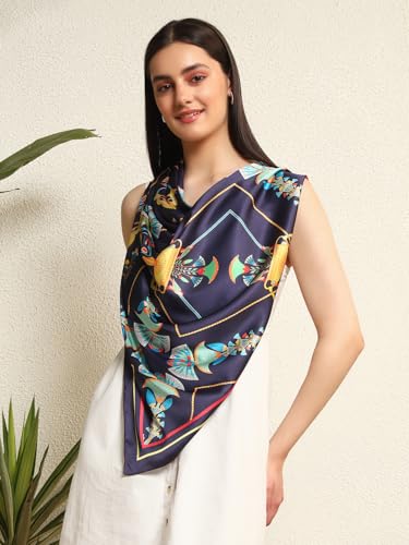 Image of Ravaiyaa - Attitude is everything Women Silk Digital Print Large Square Scarf Breathable Lightweight Neckerchief Printed Headscarf 40 inch x 40 inch Inch