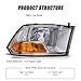 ADCARLIGHTS Headlight Assembly for 2009-2012 Dodge Ram 1500 2500 3500 Pickup Single Beam Chrome Housing Amber Reflector Left Right Not Fit Quad Models W/O Bulbs
