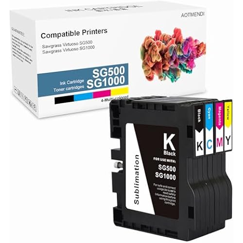 SG500 SG1000 3.9.0 Version Sublimation Ink Cartridge Compatible with Sawgrass Virtuoso SG500 SG1000 Printers(1 Black, 1 Cyan, 1 Magenta, 1 Yellow, 4-Pack)