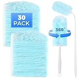 wlich 30 PCS Disposable Dusters Refills, 360 Degree Microfiber Duster Refills Kit with Extended Handle, Electrostatic Disposable Duster for Cleaning (1 Long Handle + 1 Short Handle + 30 Refills)