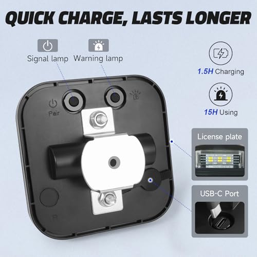 Image of Agrieyes T327 Wireless Trailer Lights Kit, Rechargeable LED Magnetic Tow Light with Flashing Mode, Portable USB-C Tail Light Kit for Truck Camper Boat RV Turn Signal Brake Stop Running IP67 Waterproof