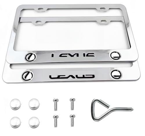 2PCS License Plate Frames for Lexus Owners, 4 Holes Stainless Steel License Plate for Man and Women Car Accessories with Screw Caps, Easy to Install, Sliver