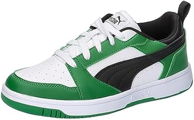 Puma Unisex Youth Puma Rebound V6 Lo Jr Sneakers, Puma White-Puma Black-Archive Green, 38.5 EU