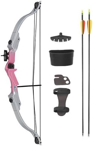 20 Lbs 31" Youth Compound Bow Set (Pink Riser & Silver Limb) with Quiver + Arm Guard + Finger Tab + Two Arrows
