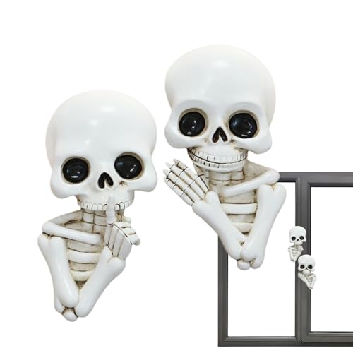 Ruwshuuk Escultura de Pared de Esqueleto,Arte Mural Calavera Mirada Furtiva | Decoración Resina Gótica Para Esquinas De Puerta Dormitorio Oficina Boda Fiesta Halloween