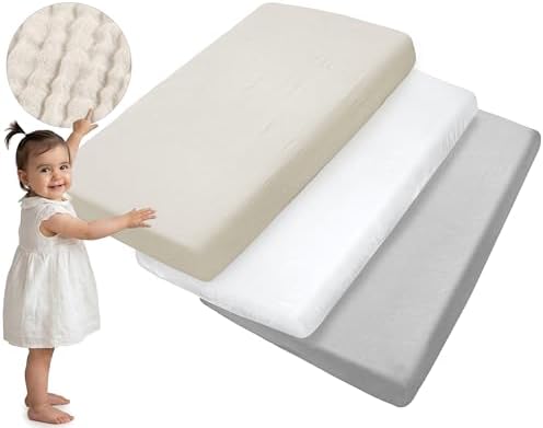 Medi Partners Spannbettlaken Musselin 60x120 3-Pack Baby Bettlaken Kinderbett Spannbetttuch 100% Baumwolle - Musselinlaken Bettwäsche Babymatratze Schlafsack Babybett(Beige-Weiß-Gr