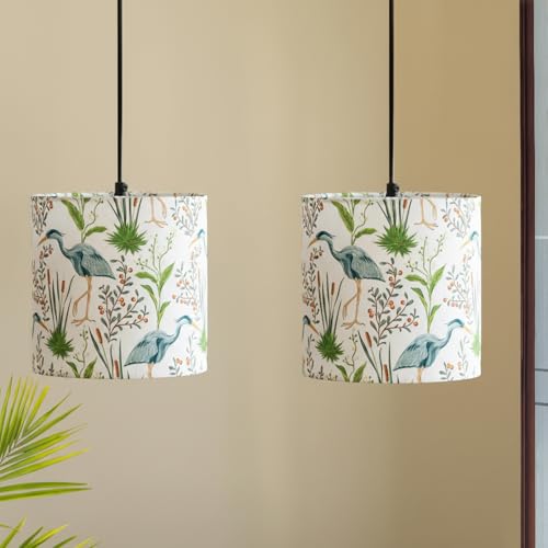 Image of ExclusiveLane 'Ostrich' Pendant Hanging Lights for Living Room (Set of 2, 8.1 Inch, Cotton Cloth Wrapped Over Polyvinyl) |Pendant Lights for Ceiling Lights for Living Room Hanging Lamps for Bedroom
