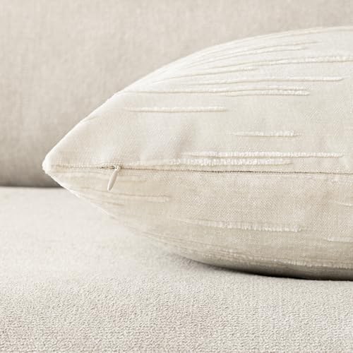 Image of Foindtower Pack of 2 Slubby Textured Chenille Throw Decorative Pillow Covers Square Accent Solid Cushion Cover Cozy Soft Farmhouse Pillow Case for Couch Sofa Bedroom Living Room 22x22 Inch,Cream White
