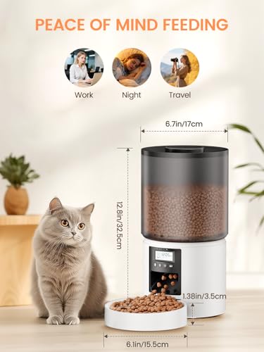 Futterautomat Katze 4 L, Katzenfutter Automat mit Timer 1-6 Mahlzeiten/Tag, Automatischer Futterspender für Katzen & Hunde, Pet Feeder Cat mit Sprachaufnahme 10 Sekunden für kleine/mittlere Haustiere