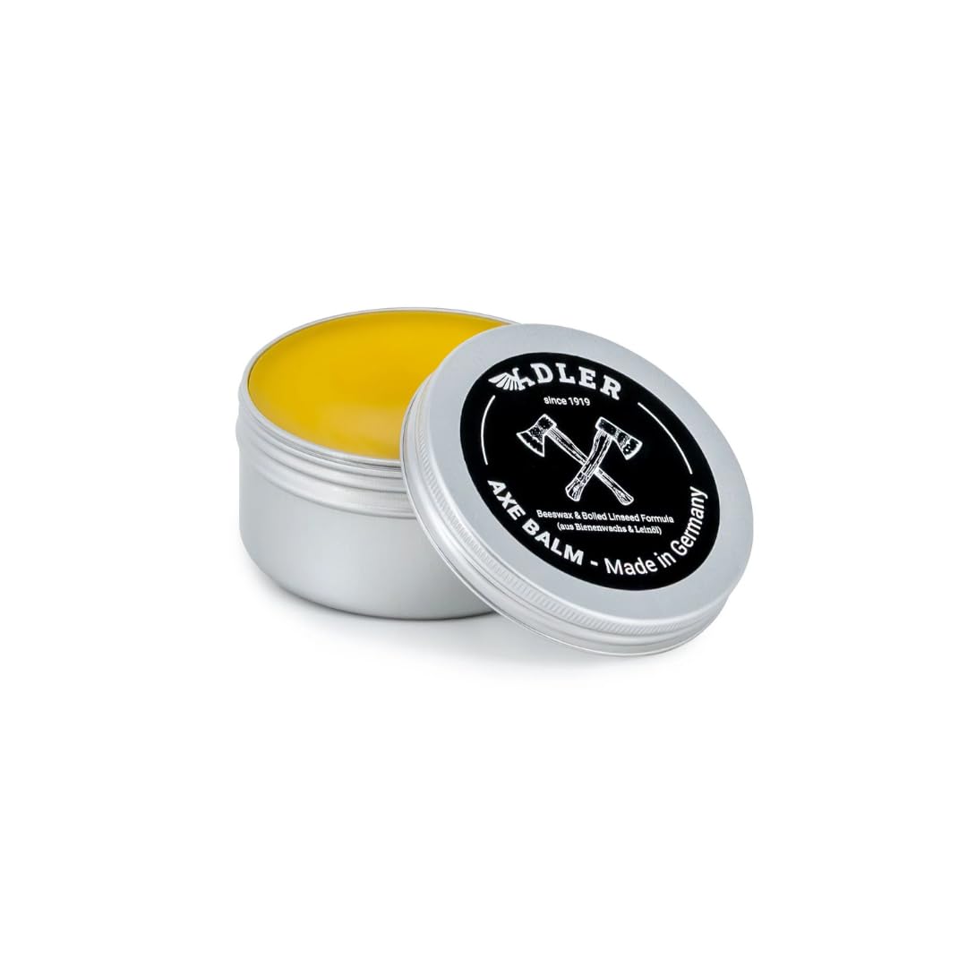 ADLER Beil Geschenkset Rheinlandbeil Schleifstein Balsam Echtholzbox Grün | Geschmiedetes C60-Beil mit Lederschutz als hochwertiges Geschenk Made in Germany