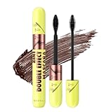 QIC 2 in 1 Mascara (Brown), Natural-Look Length & Volume, 5X Longer Waterproof Lash Cosmetics, Smudge-Proof Dual-Step Mascara, No Clumping and Easy Removal
