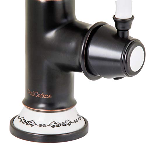 PaulGurkes schwarze Nostalgie Waschtischarmatur Küchenarmatur mit Bordüre Antik Retro Wasserhahn schwarz weiße Keramikeinlage Einhandmischer Landhausstil Waschtischbatterie Mischbatterie Vintage - 4