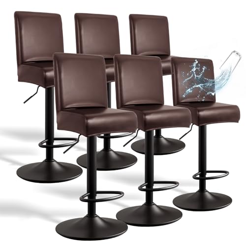 Image of PU Leather Bar Stool Covers with Backs, 6 Pack Stretch Waterproof Bar Stool Chair Covers Washable & Comfortable Barstool Covers Slipcovers with Back for Pub /Counter /Dining Room Decoration (Coffee)