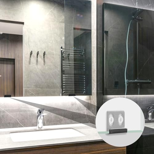 Image of 8pcs Frameless Mirror Holder, Heavy Duty Mirror Hangers Clips Metal Mirror Holder Kit Metal Mirror Clips with Screws Rubber Pads for Wall Mounting Frameless Mirror(Double Hole Black)