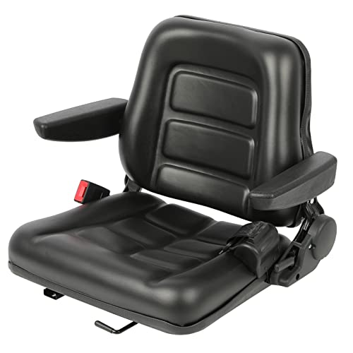 Diyarea Universal Tractor Seat Replacement Black Forklift Seat Pvc Mower Seat With 180° Adjustable Backrest Angle,Armrests,Seat Belt And Slide Fits Most Heavy Mechanical Seat #TOP2