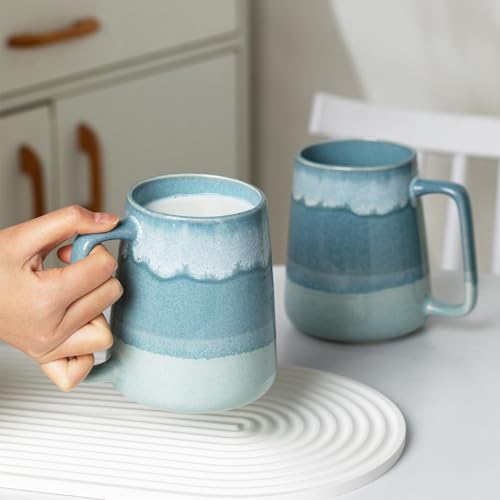 HYTYSKAR 24 OZ Extra Large Ceramic Coffee Mug, Jumbo Coffee Mugs, Big Tea Cups with a Large Handle for Office and Home, Microwave and Dishwasher Safe (24 OZ Light Green)